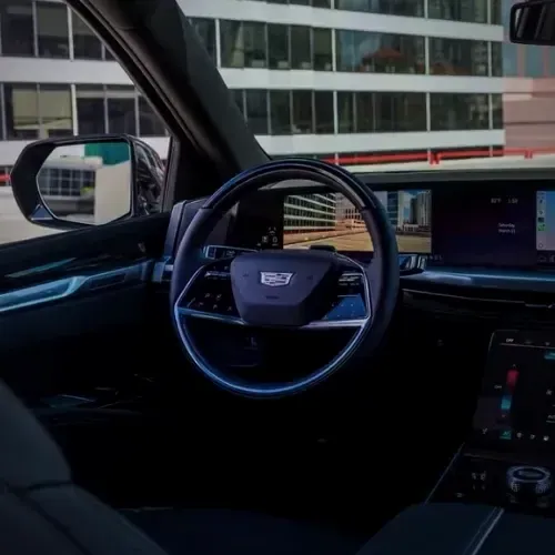 Cadillac Escalade steering wheel and curved display